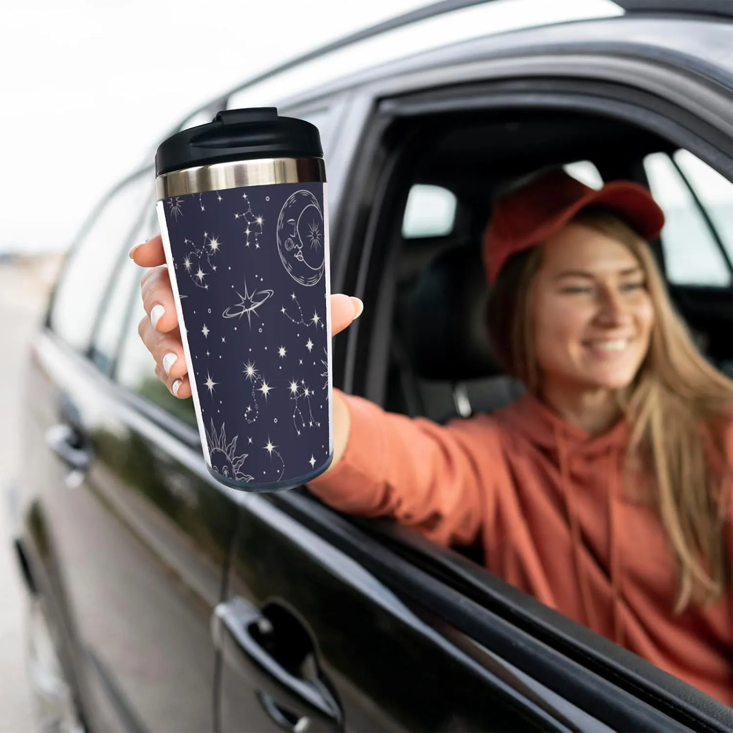 Celestial Pattern 13OZ Coffee Cup,With Lid Stainless Steel Insulated Tumbler Travel Mug Insulated Water Bottle,for Dad Mom Friends Coworkers
