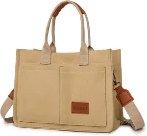 Cherry Tote Bag for Women Canvas Patched Purse Cute Shoulder Bag Multi-Pocket Satchel Handbag for work travel