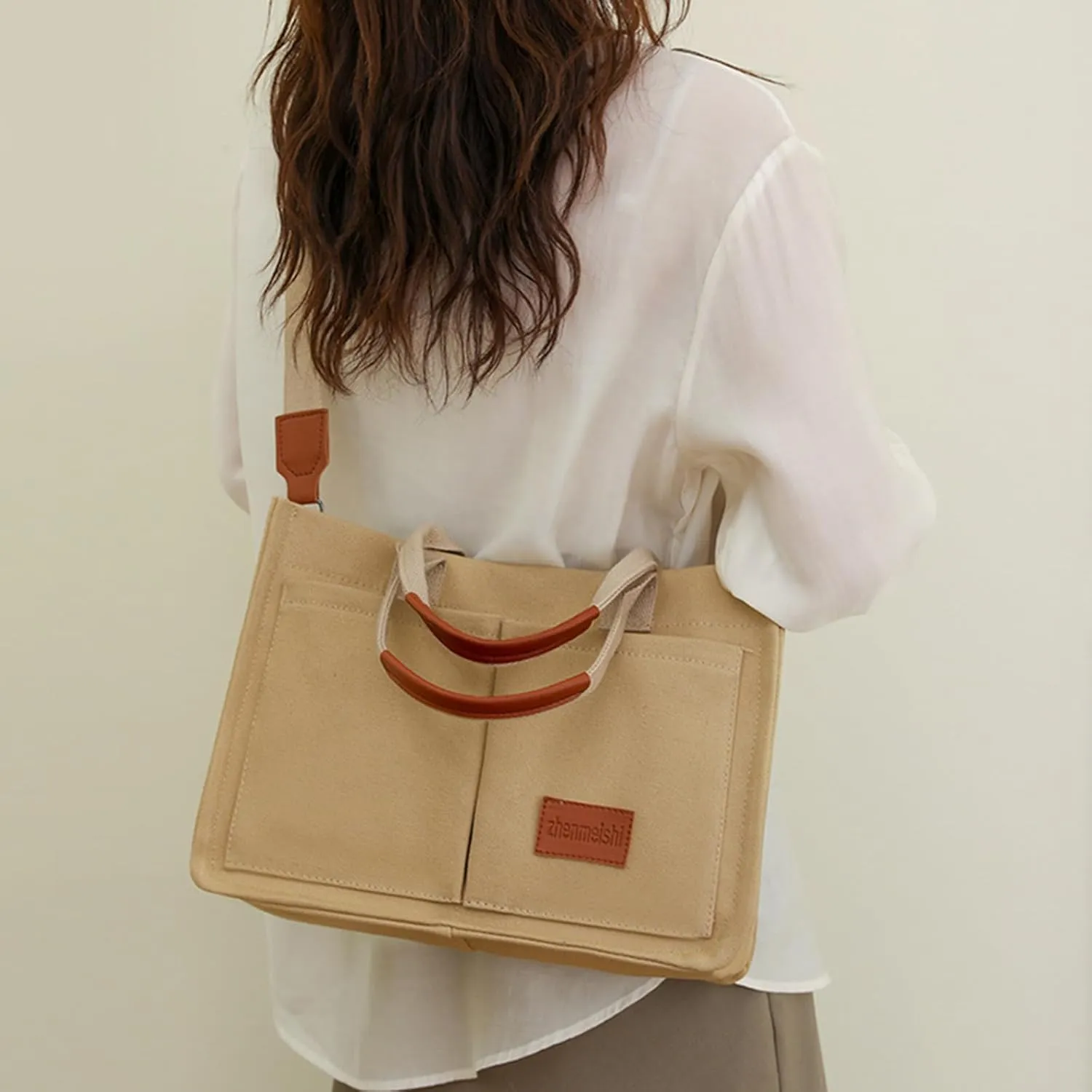 Cherry Tote Bag for Women Canvas Patched Purse Cute Shoulder Bag Multi-Pocket Satchel Handbag for work travel