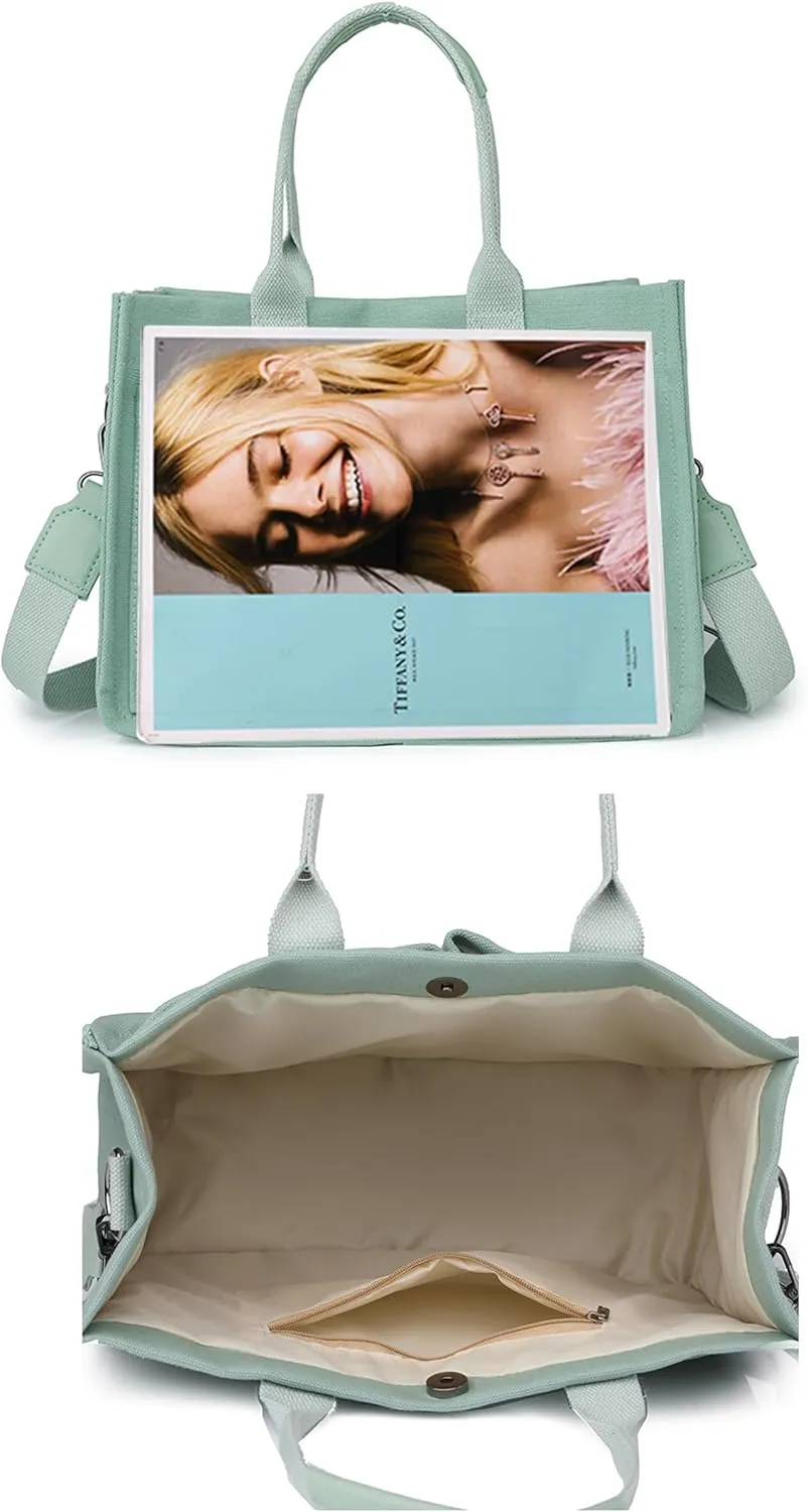 Cherry Tote Bag for Women Canvas Patched Purse Cute Shoulder Bag Multi-Pocket Satchel Handbag for work travel