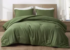 Chezmoi Collection Cliff 3-Piece Lightweight Cooling Comforter Set, Queen- Rayon Derived from Bamboo & Polyester Blended, Soft Breathable Bedding for Hot Sleepers, Olive Green