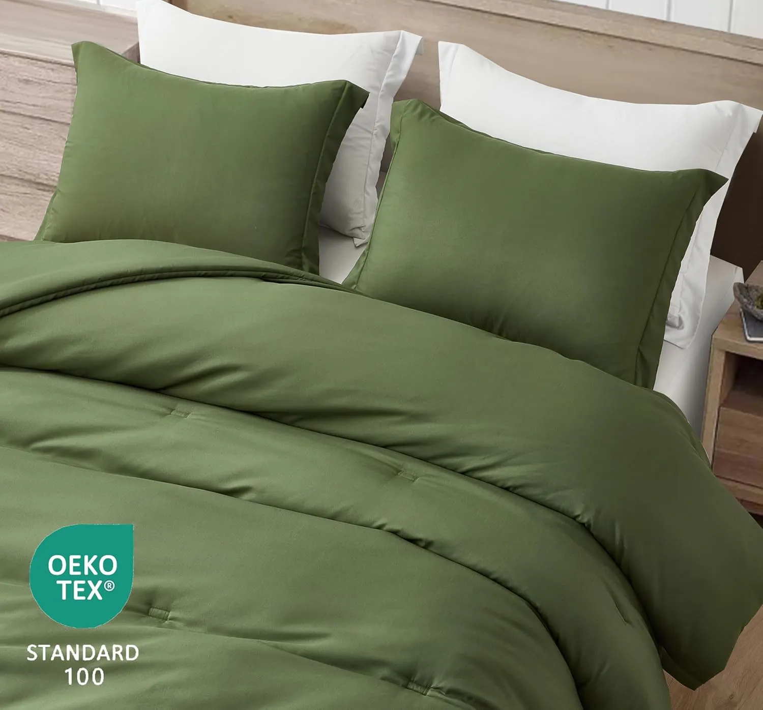 Chezmoi Collection Cliff 3-Piece Lightweight Cooling Comforter Set, Queen- Rayon Derived from Bamboo & Polyester Blended, Soft Breathable Bedding for Hot Sleepers, Olive Green
