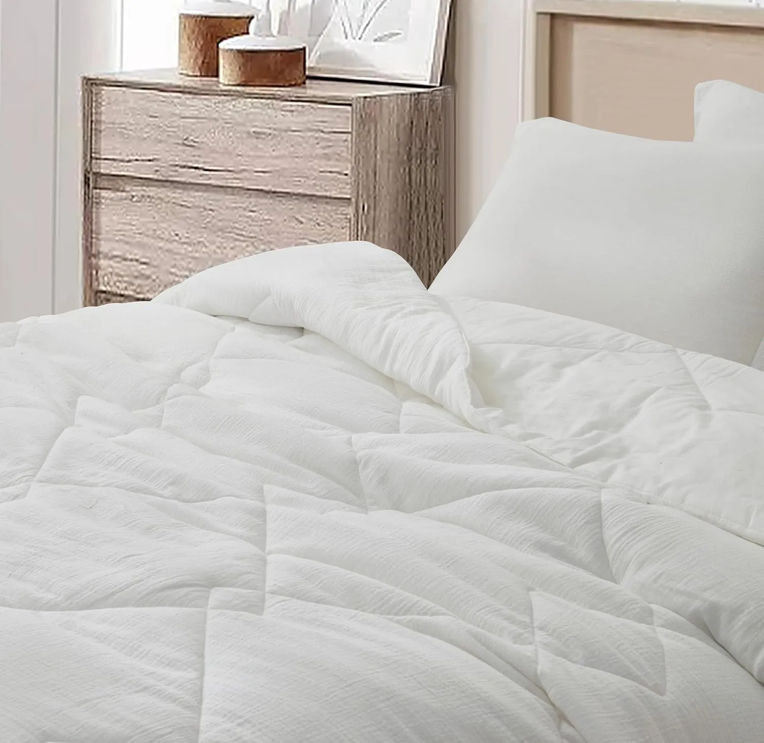 Chezmoi Collection Skye 3-Piece Breathable Lightweight Cotton Gauze Comforter Set Oversized King, White Reversible Soft Washed 100% Cotton Muslin Thin Comforter, 130GSM Fill Summer Blanket