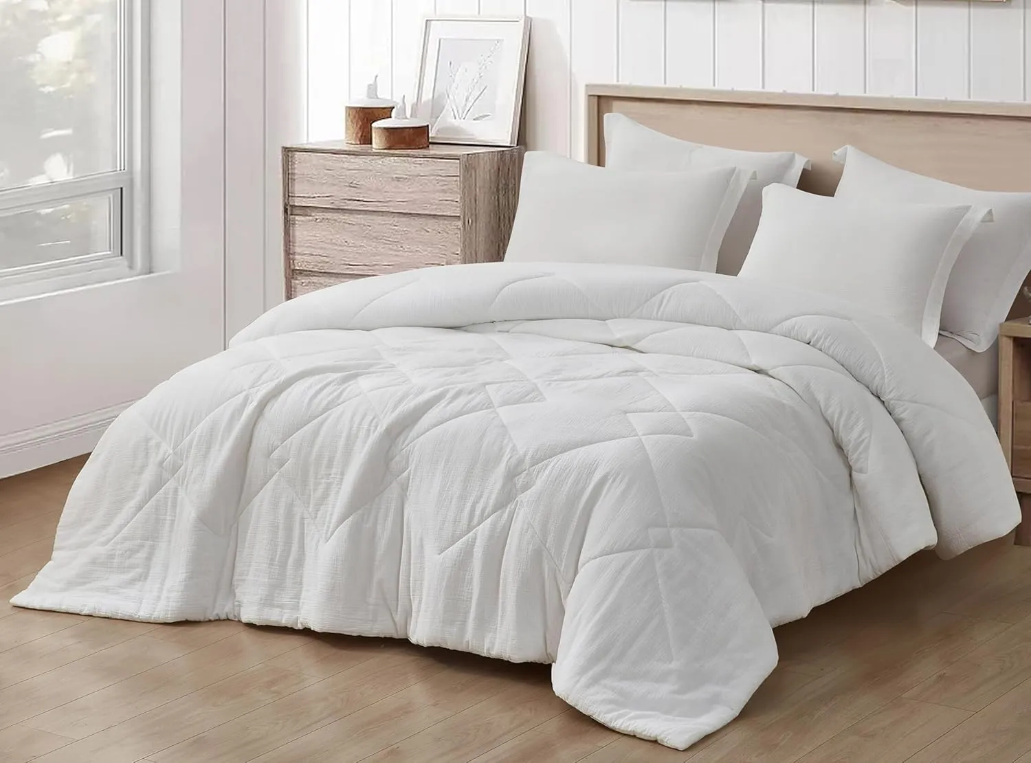 Chezmoi Collection Skye 3-Piece Breathable Lightweight Cotton Gauze Comforter Set Oversized King, White Reversible Soft Washed 100% Cotton Muslin Thin Comforter, 130GSM Fill Summer Blanket