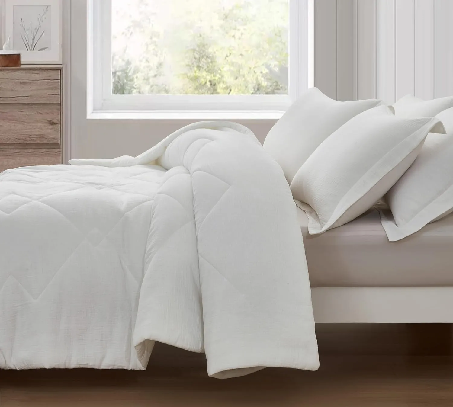 Chezmoi Collection Skye 3-Piece Breathable Lightweight Cotton Gauze Comforter Set Oversized King, White Reversible Soft Washed 100% Cotton Muslin Thin Comforter, 130GSM Fill Summer Blanket