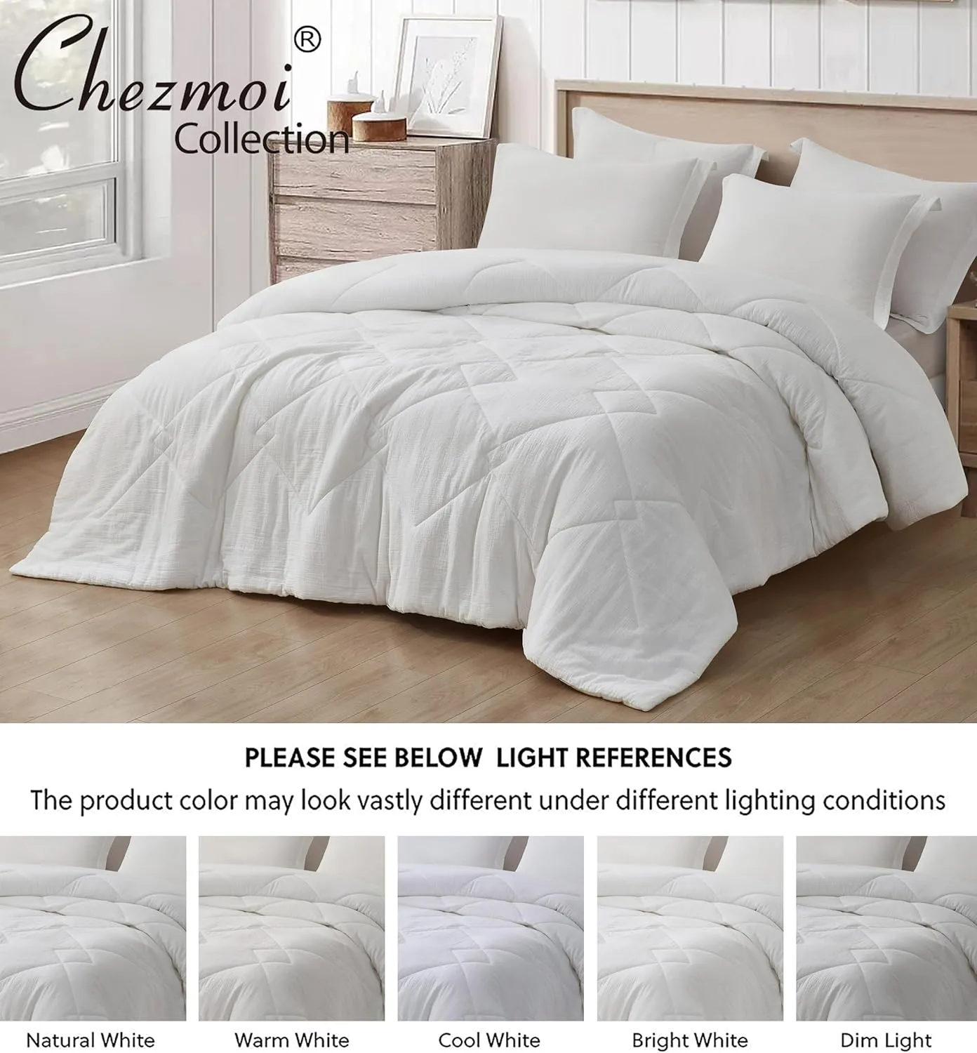 Chezmoi Collection Skye 3-Piece Breathable Lightweight Cotton Gauze Comforter Set Oversized King, White Reversible Soft Washed 100% Cotton Muslin Thin Comforter, 130GSM Fill Summer Blanket