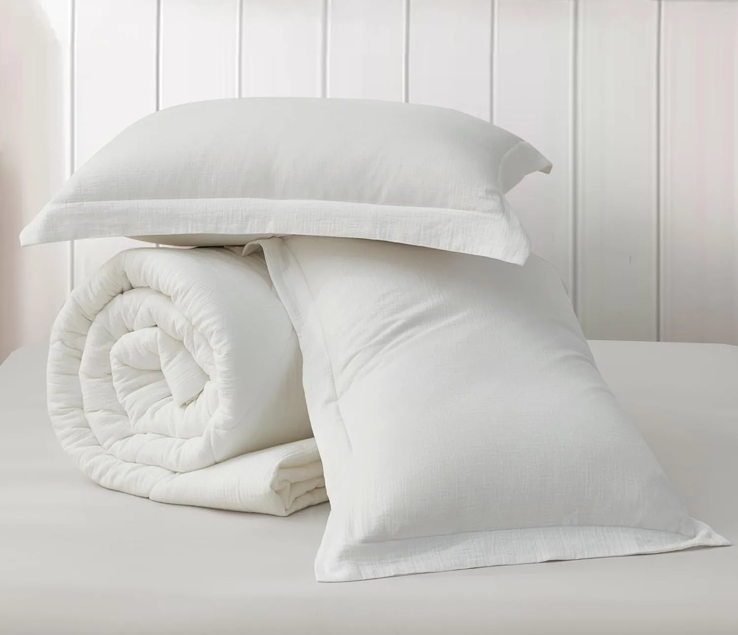Chezmoi Collection Skye 3-Piece Breathable Lightweight Cotton Gauze Comforter Set Oversized King, White Reversible Soft Washed 100% Cotton Muslin Thin Comforter, 130GSM Fill Summer Blanket