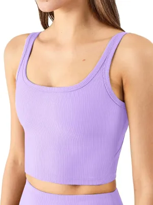 Chilylori Women's Seamless Sports Bra Workout Crop Top Ribbed Padded Longline Wirefree Medium Support Tank Tops Fitness Bras Top Workout Tops for Women Sports Bra Purple XXL