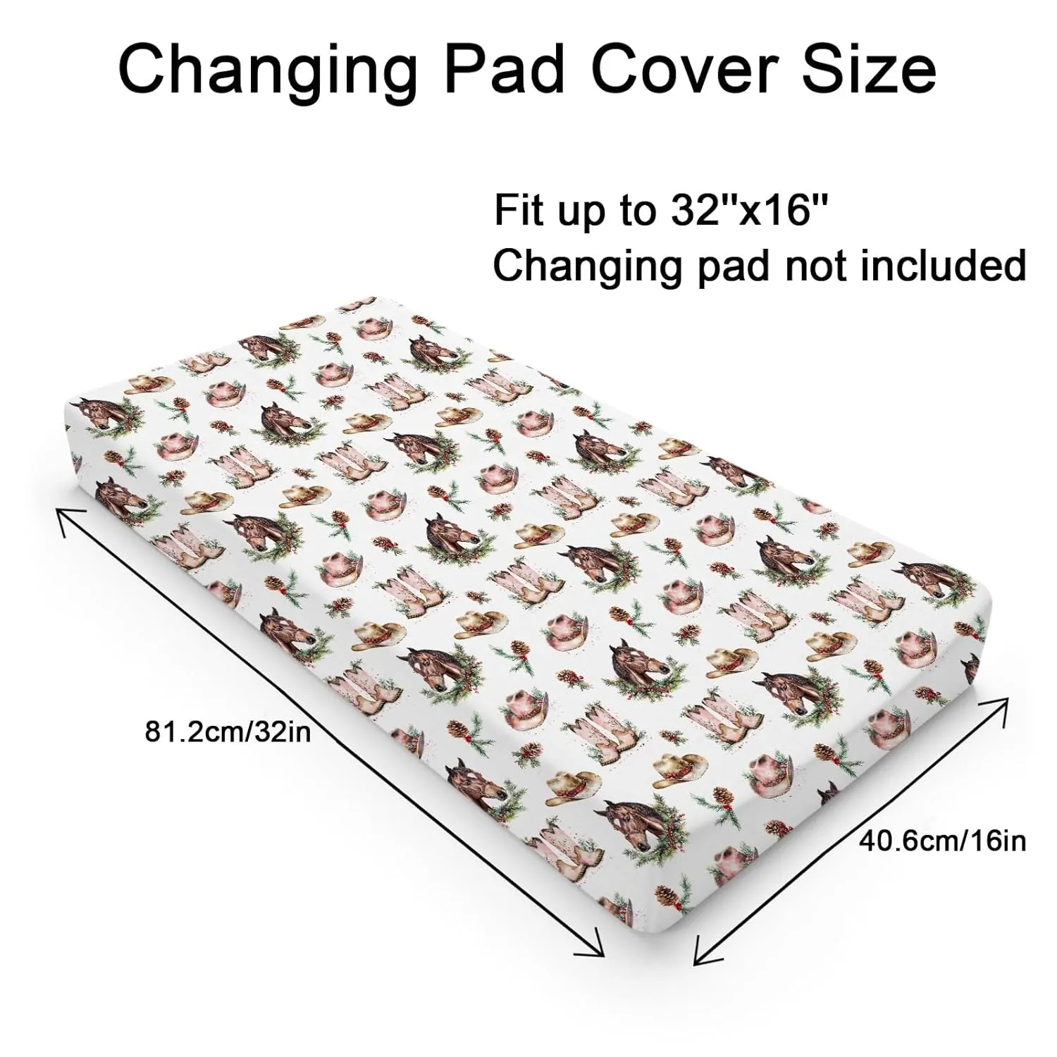 Christmas Cowgirl Western Diaper Baby Changing Pad Covers for Boy Girl 32''x16'' Retro Pink Cowgirl Horse Hat Boots Pine Cherry Fir Fitted Change Table Mats Soft Breathable Cradle & Bassinet Sheets