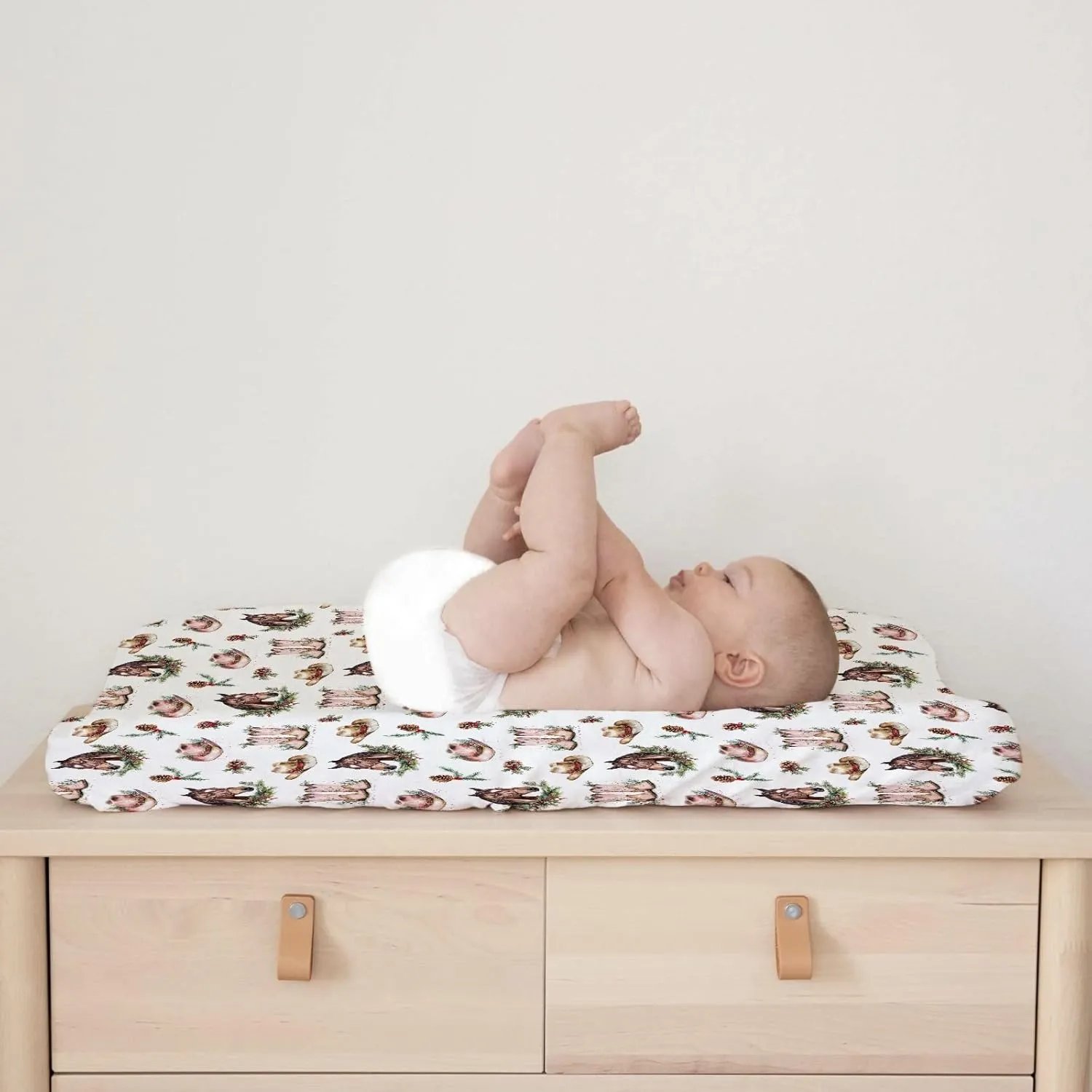 Christmas Cowgirl Western Diaper Baby Changing Pad Covers for Boy Girl 32''x16'' Retro Pink Cowgirl Horse Hat Boots Pine Cherry Fir Fitted Change Table Mats Soft Breathable Cradle & Bassinet Sheets