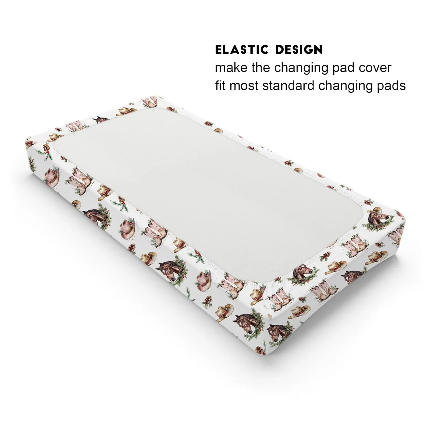 Christmas Cowgirl Western Diaper Baby Changing Pad Covers for Boy Girl 32''x16'' Retro Pink Cowgirl Horse Hat Boots Pine Cherry Fir Fitted Change Table Mats Soft Breathable Cradle & Bassinet Sheets