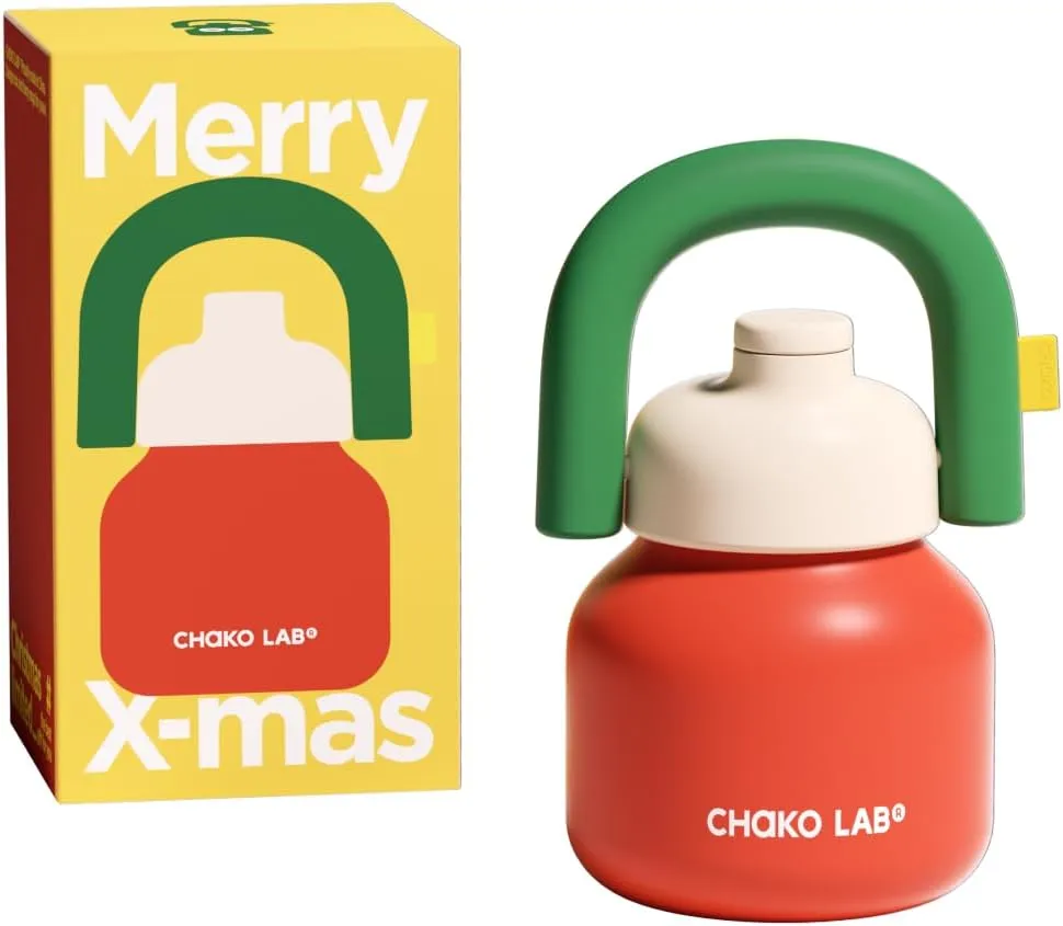 Christmas Gift Water Bottle with Straw and Carry Handle | Wide Mouth vacuum insulated stainless steel Metal Thermos Bottles | Reusable, leak-proof and BPA-free | 33oz (Green&Red)
