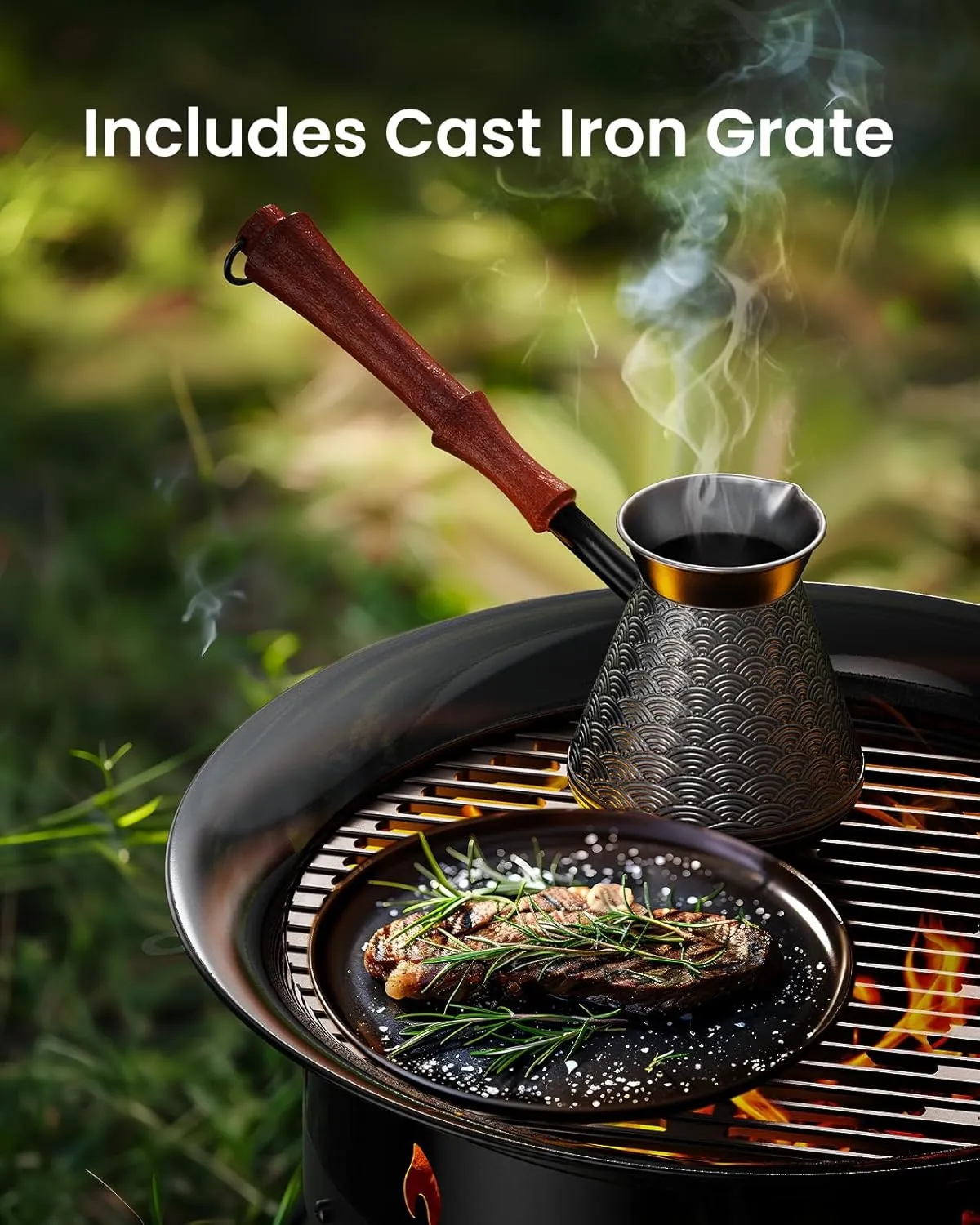 Ciays Large Propane Fire Pit 19 Inch, Gas Fire Pit with Grill Grate, Folding Legs, Hose Hooks, Propane Tank Holder, Cover & Carry Strap, CSA Certified Portable Outdoor Fire Pit for Camping, 58,000 BTU