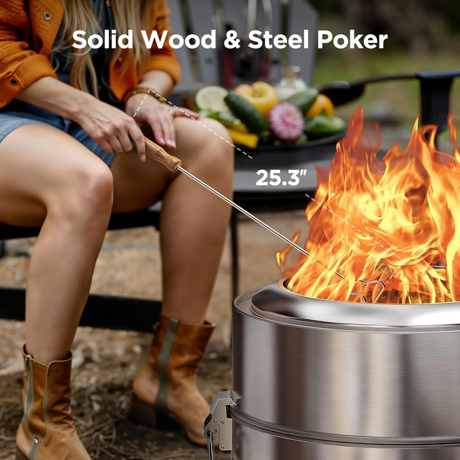 Ciays Smokeless Firepit, 18.5 Inch Fire Pit for Camping with Patented Technology, Portable Fire Pit for Outside with Steel Grill Rack, Fire Poker, and Bag, Easy Setup and Storage, Wood Burning