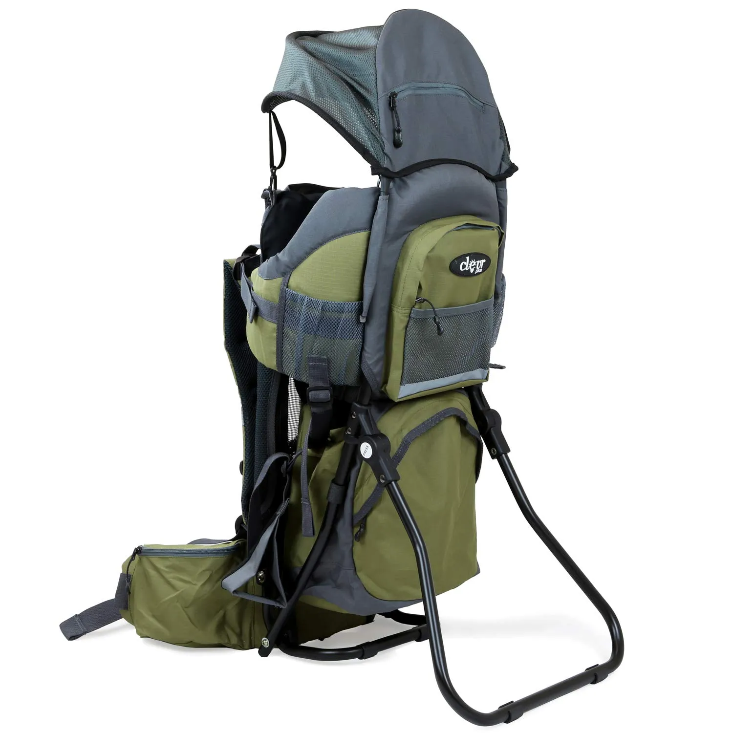 ClevrPlus Canyonero Camping Baby Backpack Hiking Kid Toddler Child Carrier with Stand and Sun Shade Visor, Army Green