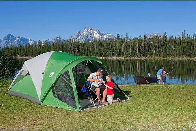 Coleman Evanston Screened Camping Tent, 6/8 Person Weatherproof Tent with Roomy Interior Includes Rainfly, Carry Bag, Easy Setup and Screened-In Porch