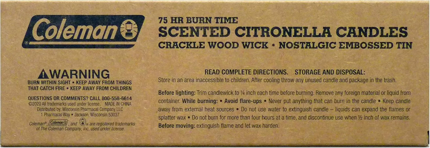 Coleman Scented Tin Citronella Candle - 3 Pack, S'Mores, Pine and Campfire