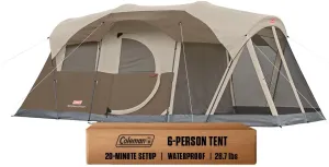 Coleman WeatherMaster Tent with Screened Porch, Weatherproof 6-Person Tent with Screen Room, Rainfly & Carry Bag Included