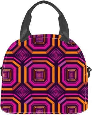 Colorful geometric hexagonal shapes shades purple orange and pink Insulated Adult Lunch Bag with Shoulder Strap for Women Lightweight Reusable Portable Freezable Lunch Tote Bag for Work Picnic