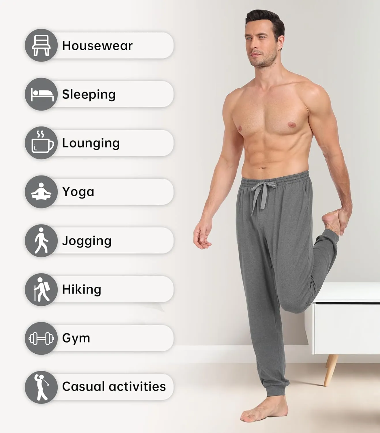 COLORFULLEAF Mens Cotton Pajama Pants Lightweight Jogger Pajama Bottoms Soft Lounge Pants with Pockets