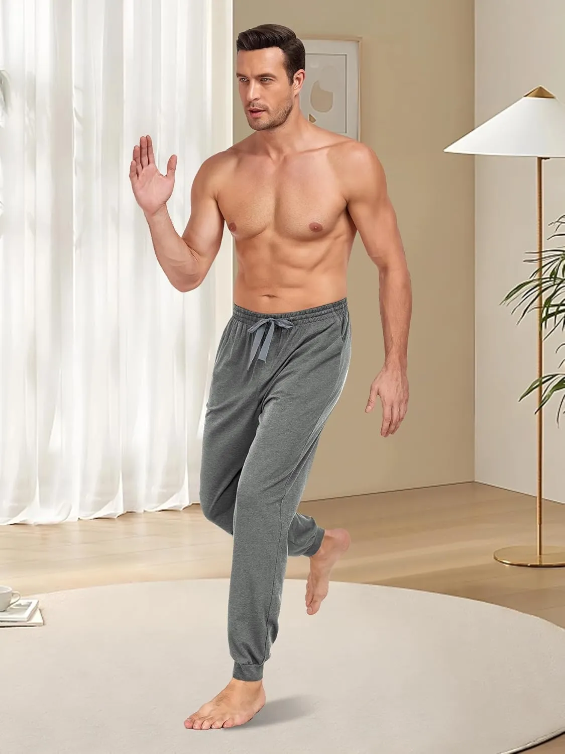 COLORFULLEAF Mens Cotton Pajama Pants Lightweight Jogger Pajama Bottoms Soft Lounge Pants with Pockets
