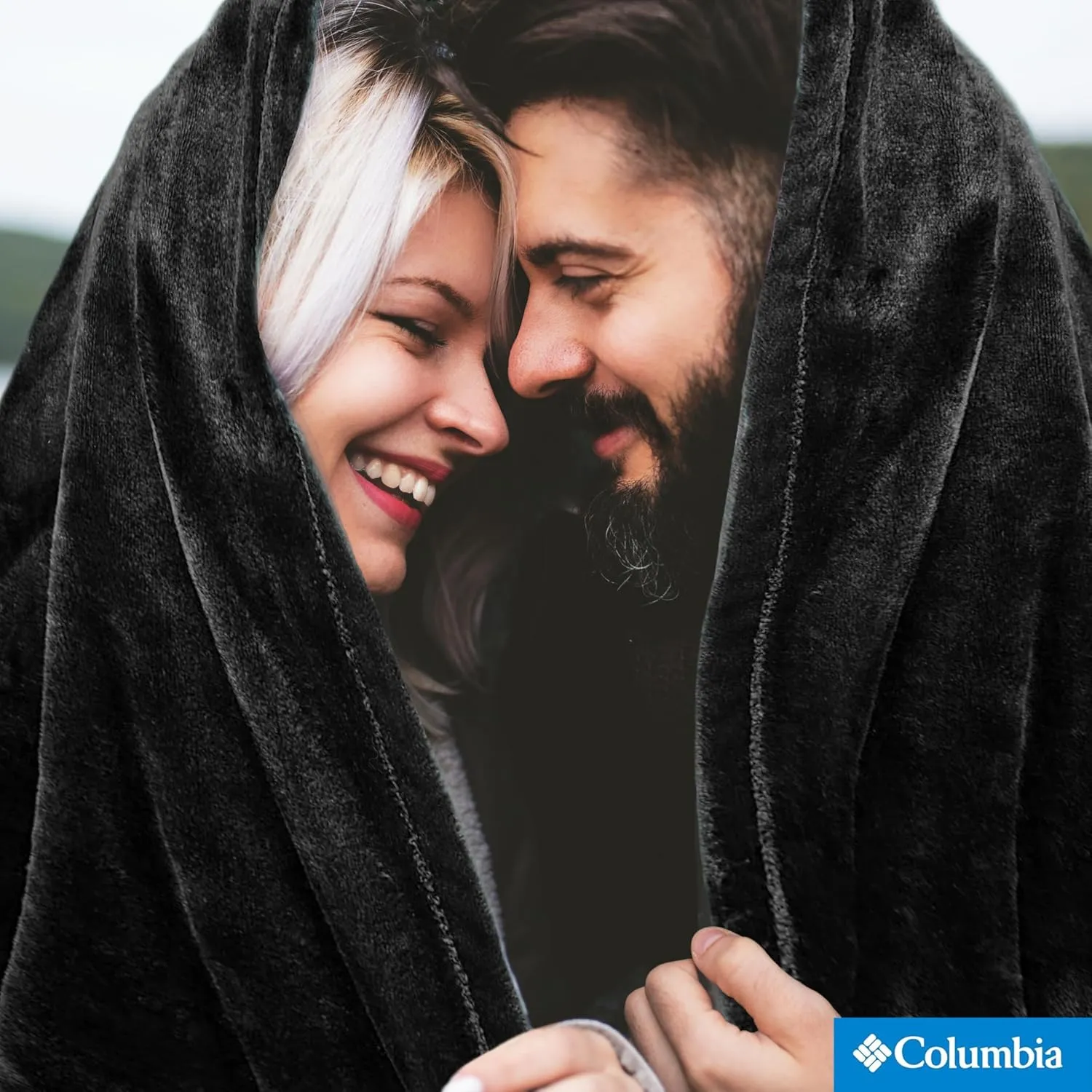 Columbia 50" x 60" Super Plush Lightweight Throw Blanket - Outdoor Essentials for Camping, Picnics, and Adventures, Soft and Cozy Home Essentials for Bed and Living Room - Black