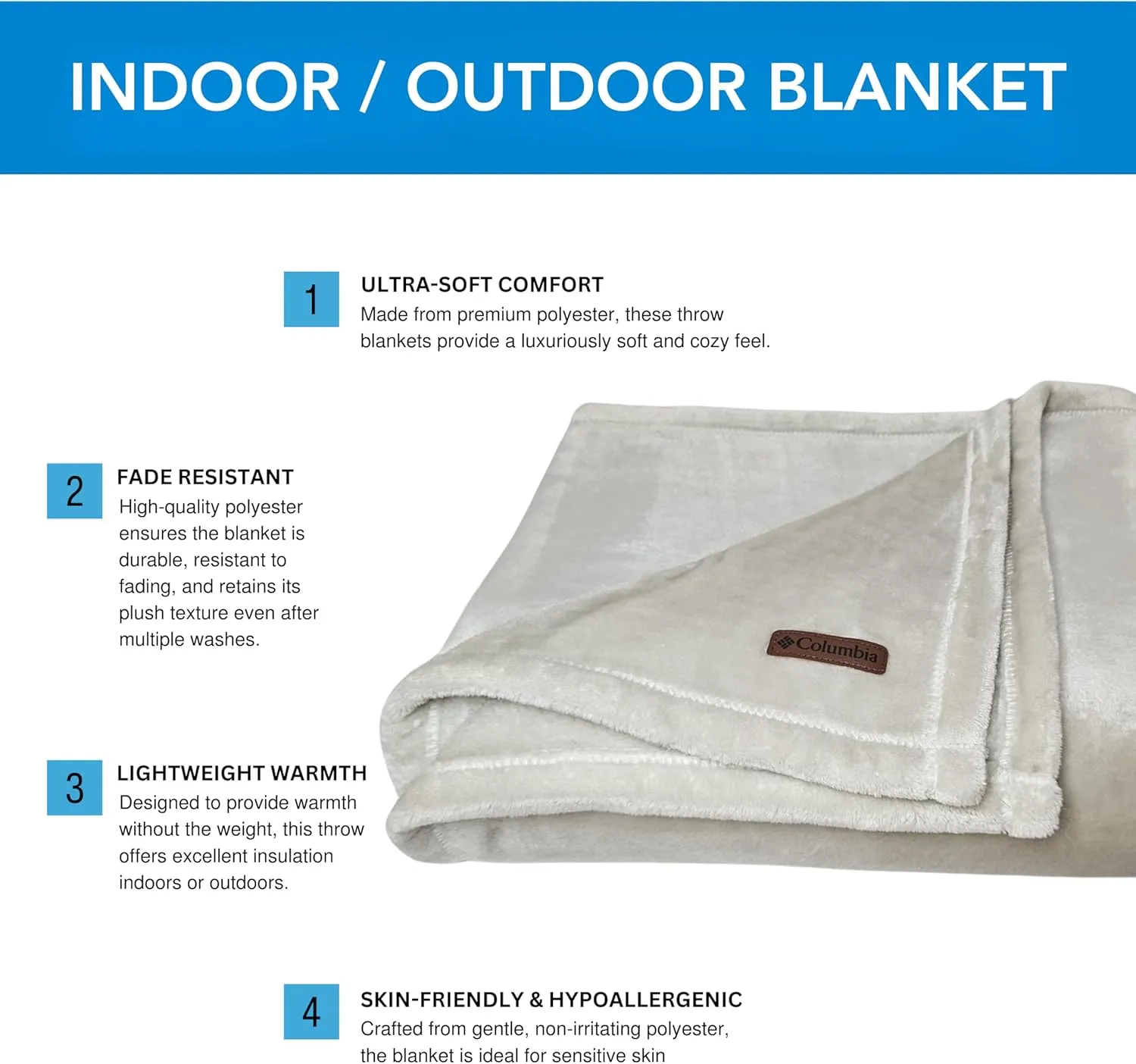 Columbia 50" x 60" Super Plush Lightweight Throw Blanket - Outdoor Essentials for Camping, Picnics, and Adventures, Soft and Cozy Home Essentials for Bed and Living Room - Dark Stone