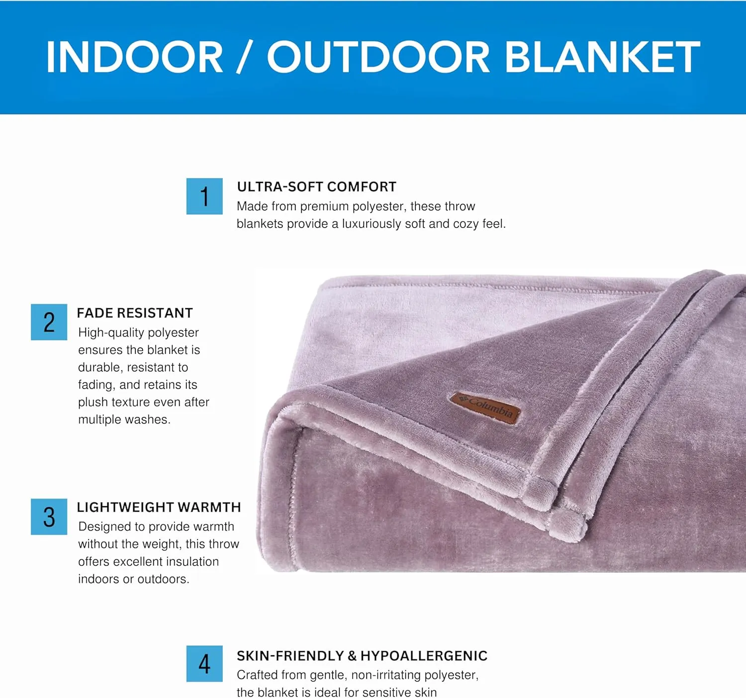 Columbia 50" x 60" Super Plush Lightweight Throw Blanket - Outdoor Essentials for Camping, Picnics, and Adventures, Soft and Cozy Home Essentials for Bed and Living Room - Sparrow