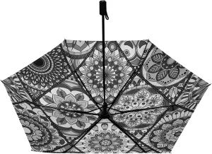 Compact Lightweight Folding Umbrella, Inner Print Sun Parasol with UV Protection, Strong Portable Travel Rain Umbrella