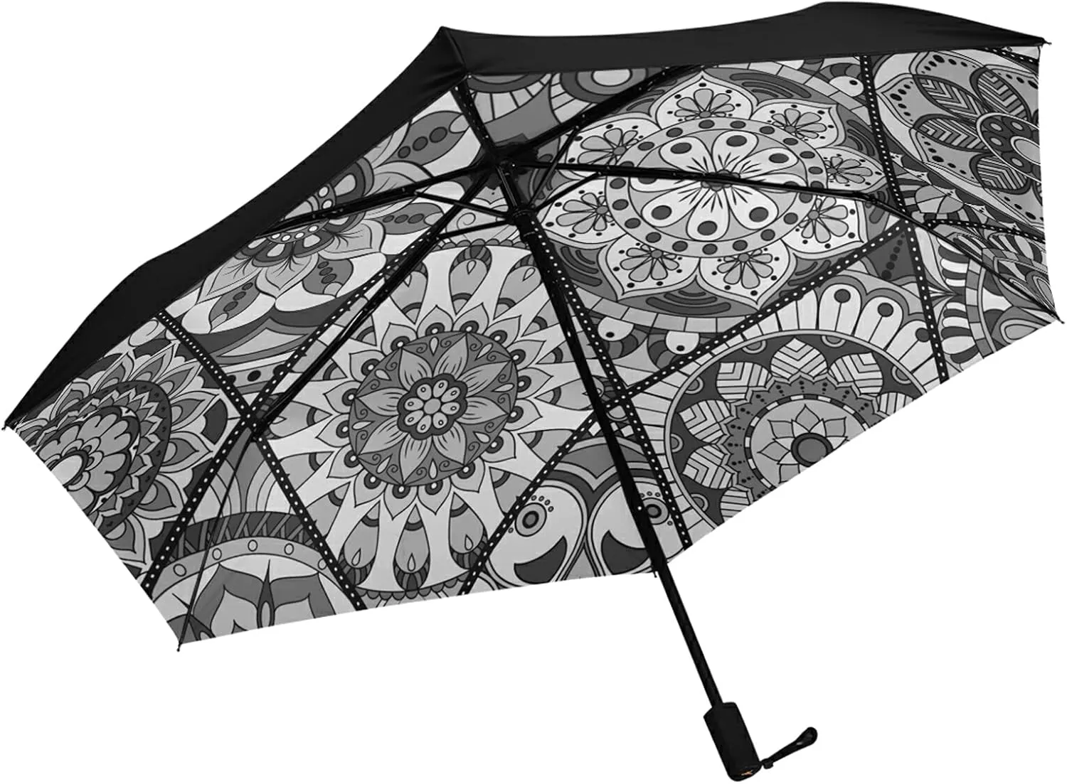 Compact Lightweight Folding Umbrella, Inner Print Sun Parasol with UV Protection, Strong Portable Travel Rain Umbrella