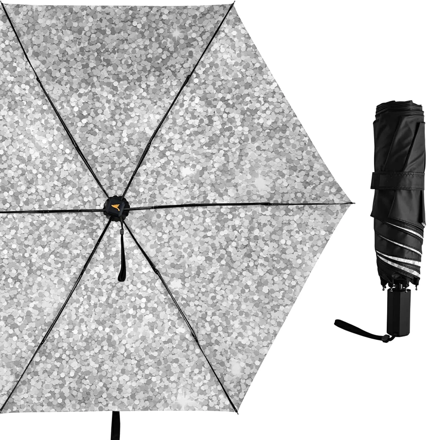 Compact Lightweight Folding Umbrella, Inner Print Sun Parasol with UV Protection, Strong Portable Travel Rain Umbrella
