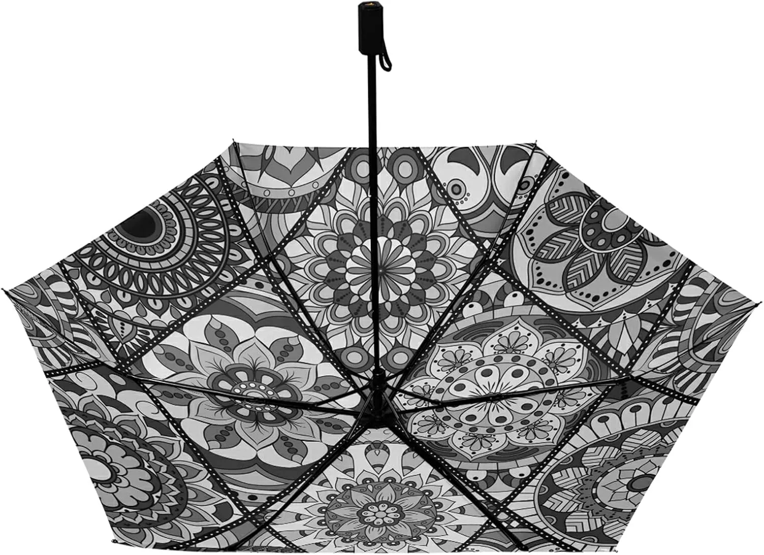Compact Lightweight Folding Umbrella, Inner Print Sun Parasol with UV Protection, Strong Portable Travel Rain Umbrella