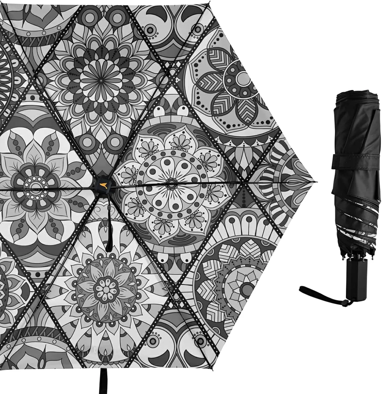 Compact Lightweight Folding Umbrella, Inner Print Sun Parasol with UV Protection, Strong Portable Travel Rain Umbrella