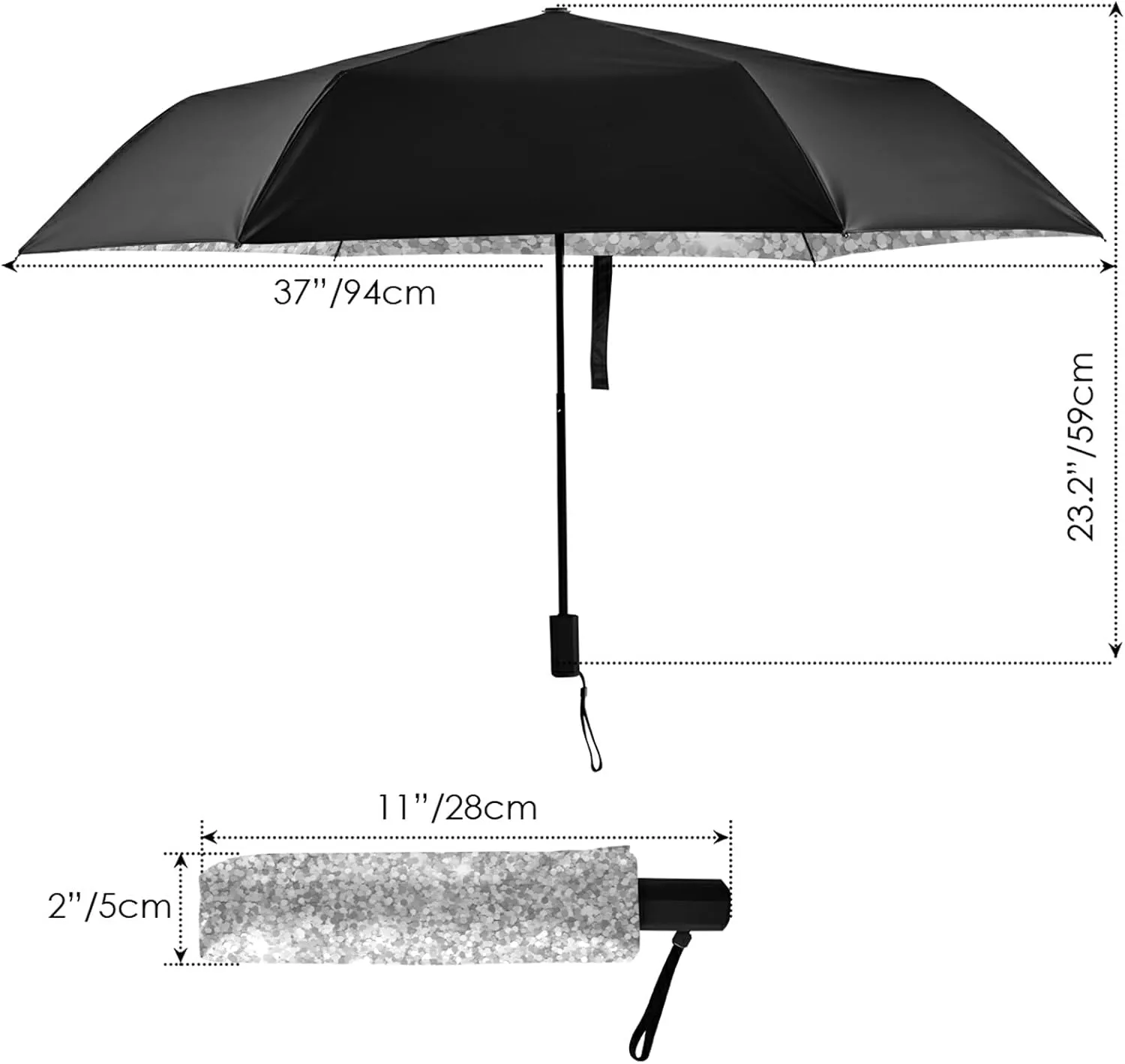 Compact Lightweight Folding Umbrella, Inner Print Sun Parasol with UV Protection, Strong Portable Travel Rain Umbrella