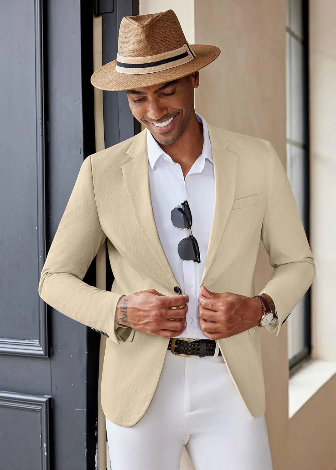 COOFANDY Men's Casual Blazer Lightweight Slim Fit Suit Jacket Two Button Cotton Sport Coats