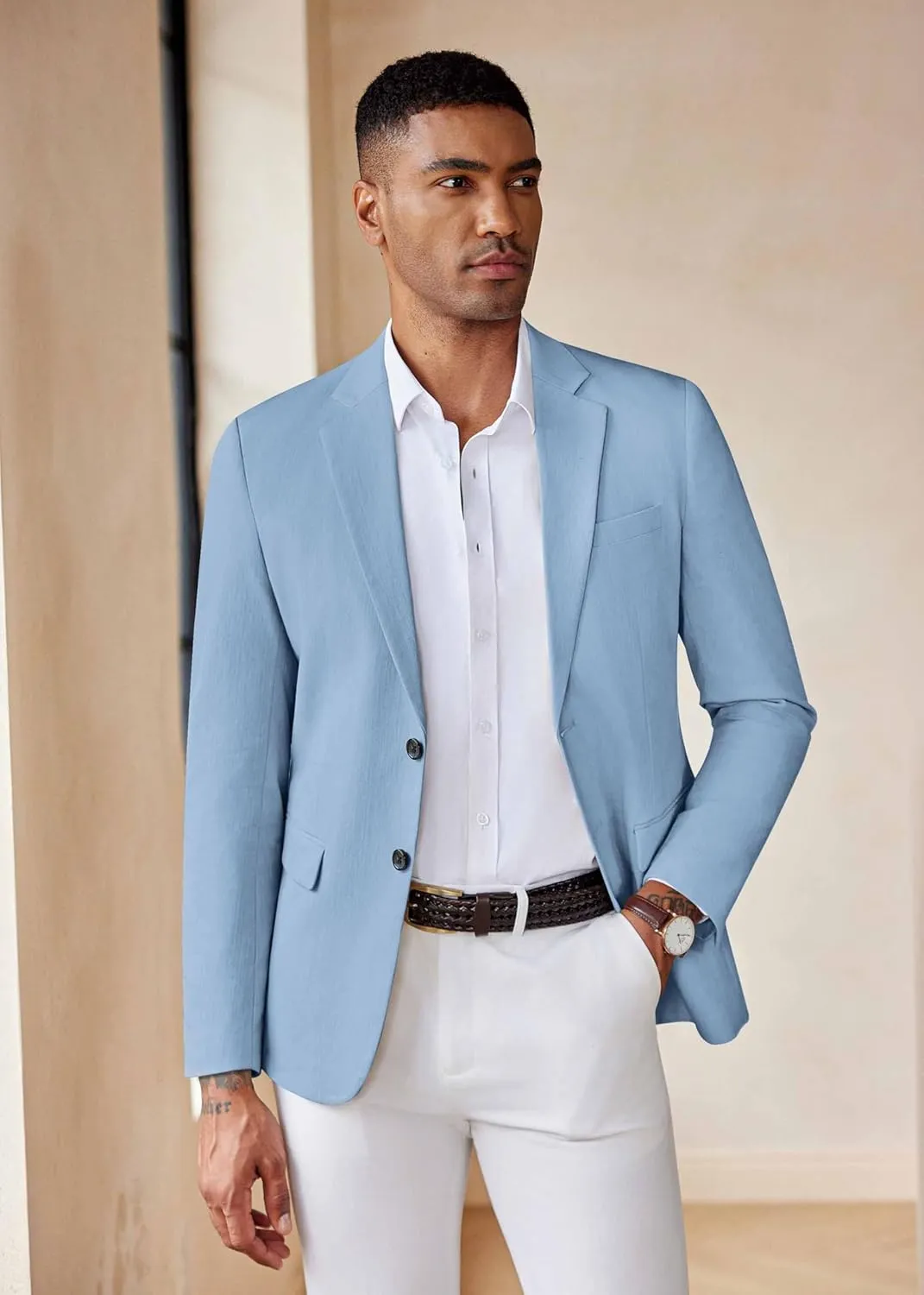 COOFANDY Men's Casual Blazer Lightweight Slim Fit Suit Jacket Two Button Cotton Sport Coats