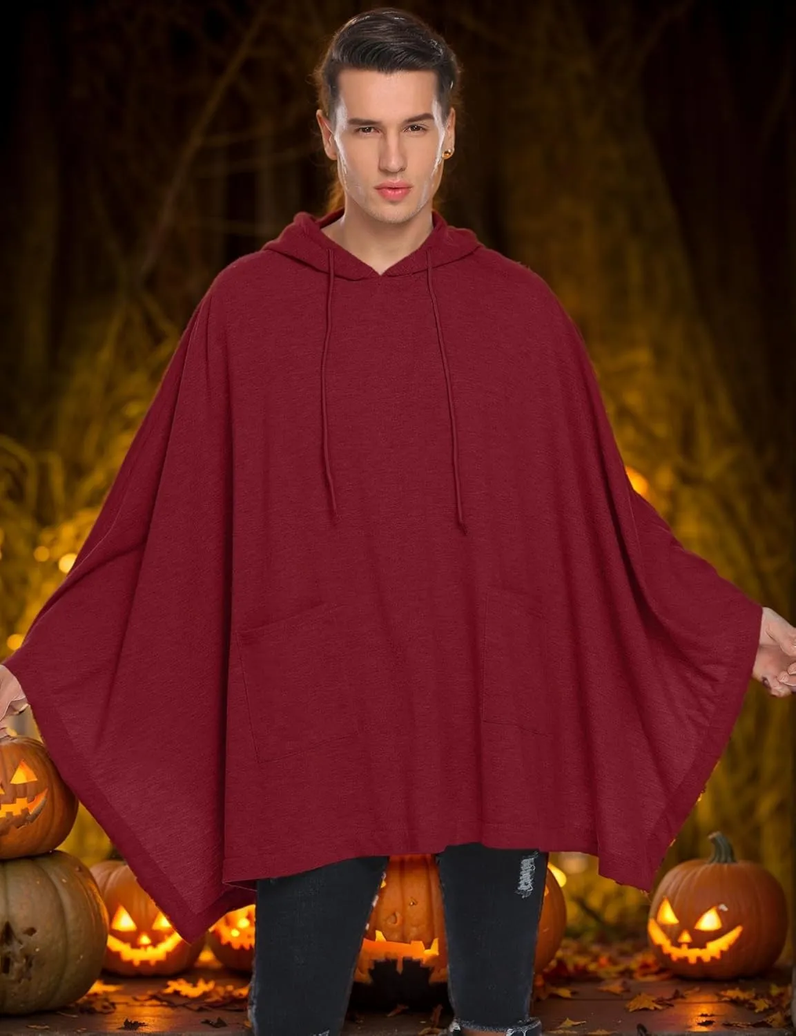 COOFANDY Unisex Casual Hooded Poncho Cape Cloak Fashion Coat Hoodie Pullover with Pocket