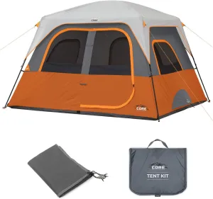 CORE 6 Person Straight Wall Cabin Tent with Footprint and Tent Kit