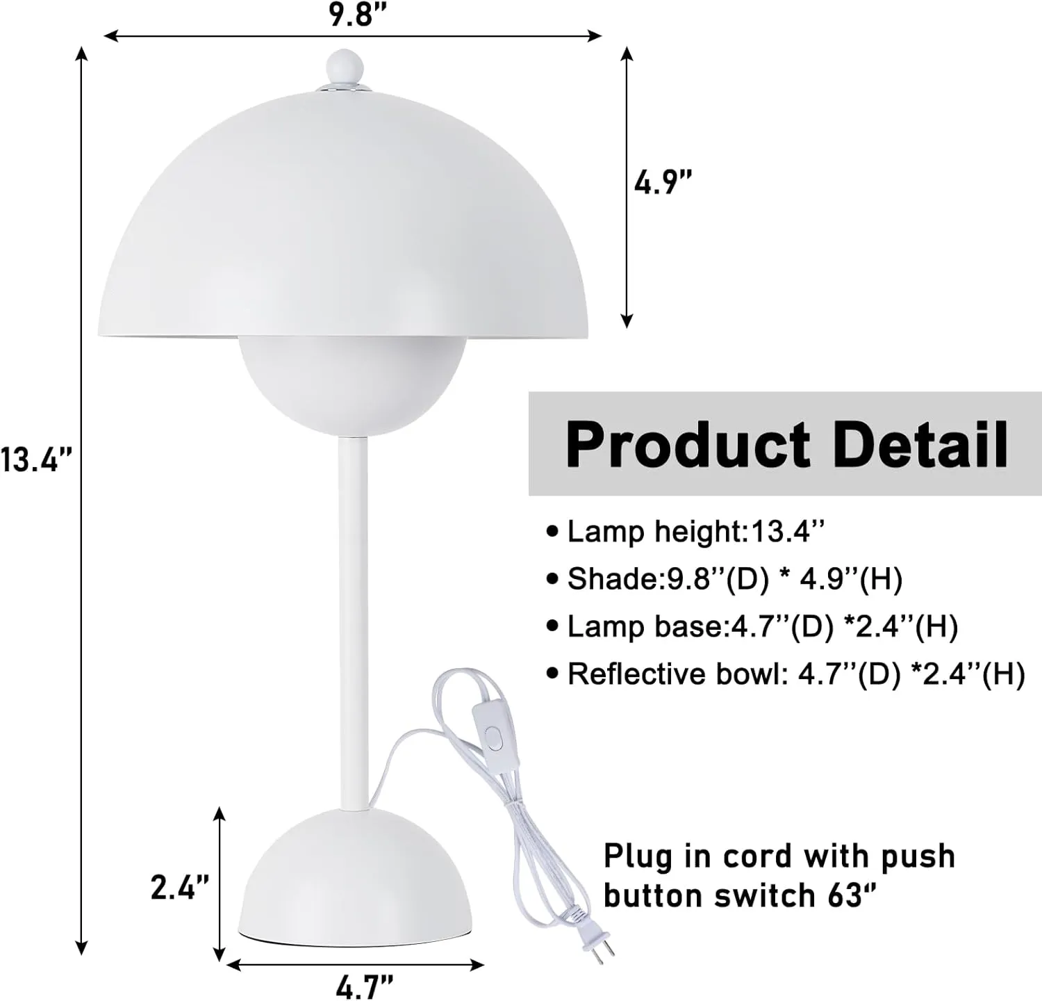 COSYLUX Modern Small Table Lamp for Bedroom, Cute Dome Shade Reflecting Light Reading Lamp for Living Room, Kid's Room, Study, Office, Beside Bedside Nightstand Desk Lamp(White)