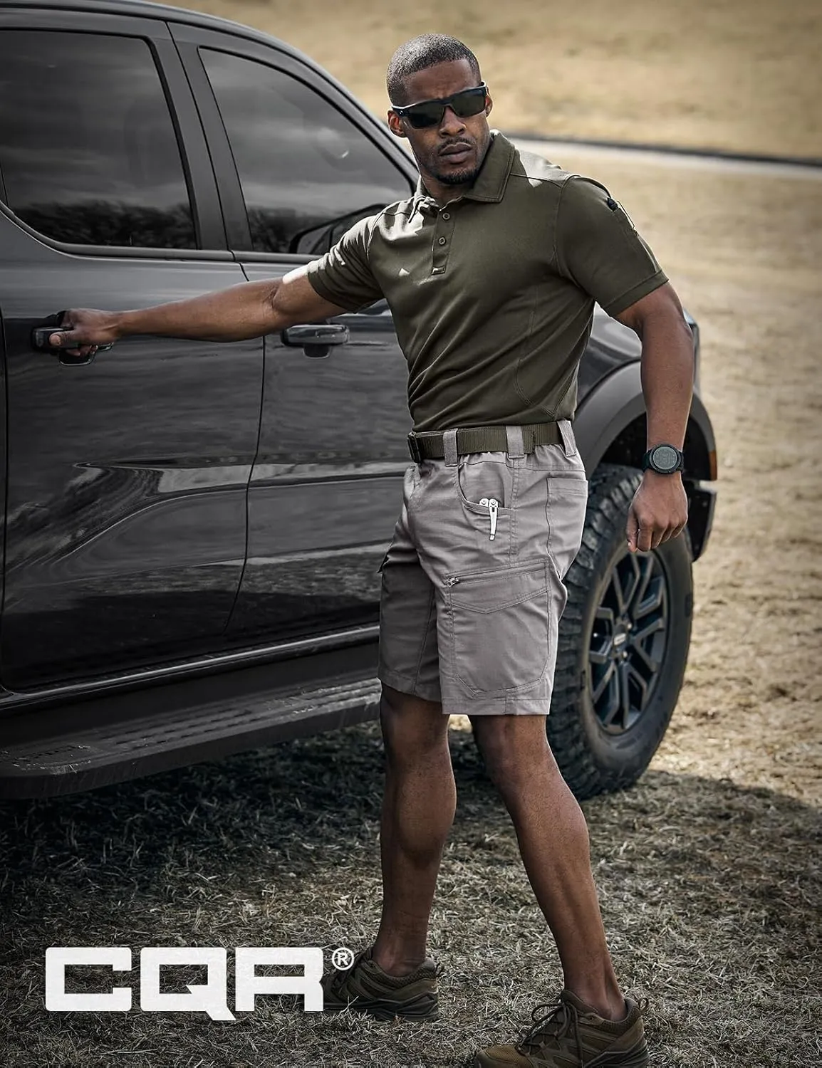 CQR Men's Flex Casual Cargo Shorts, Lightweight Water Resistant Golf Shorts, Stretch Tactical Work Shorts with Multi-Pocket