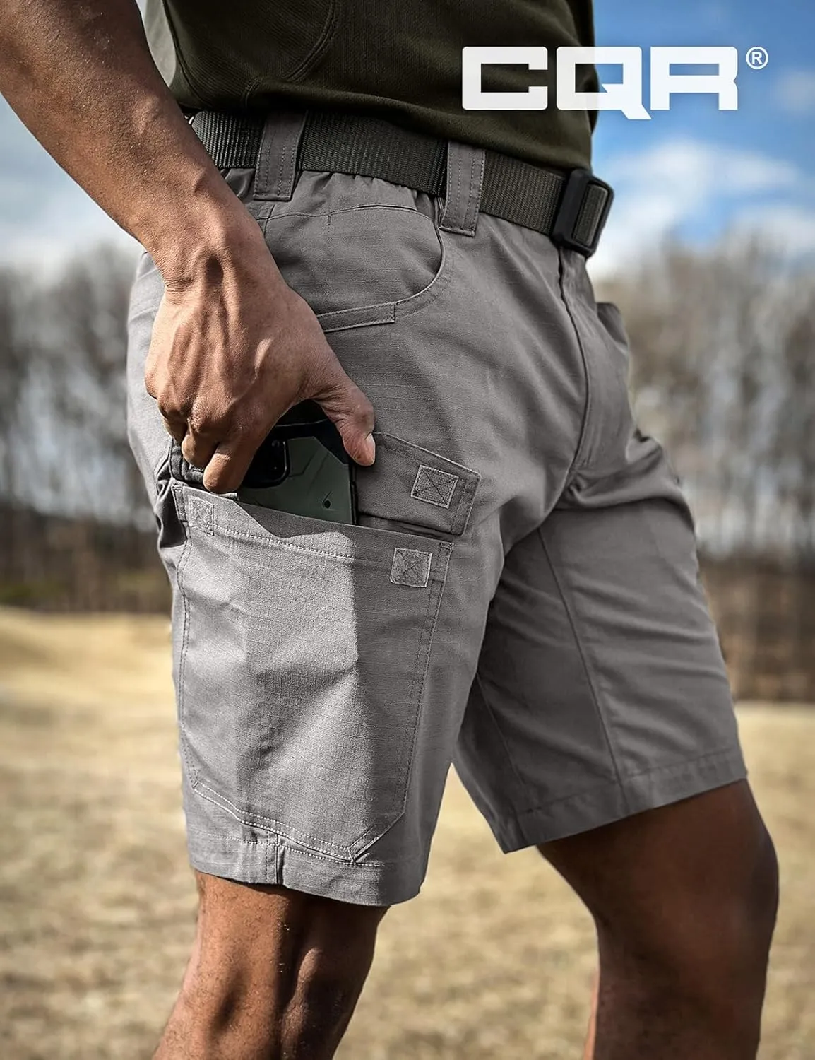 CQR Men's Flex Casual Cargo Shorts, Lightweight Water Resistant Golf Shorts, Stretch Tactical Work Shorts with Multi-Pocket
