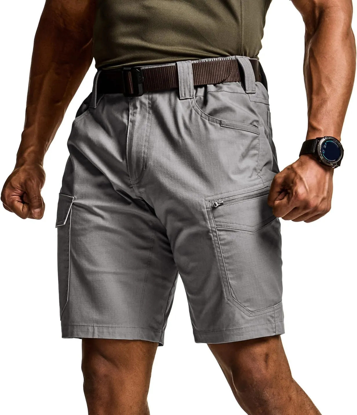 CQR Men's Flex Casual Cargo Shorts, Lightweight Water Resistant Golf Shorts, Stretch Tactical Work Shorts with Multi-Pocket