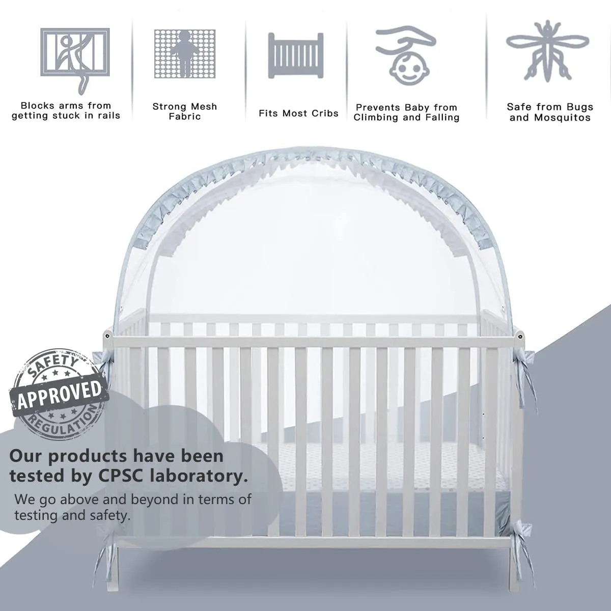 Crib Tent Crib Net to Keep Baby in, Pop Up Crib Tent Canopy Keep Baby from Climbing Out (55.2" L x 27.6" W x 51.6" H)