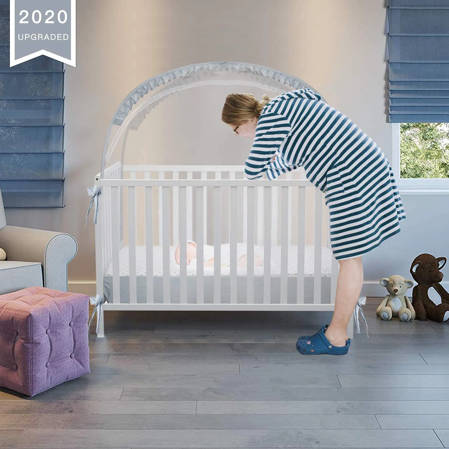 Crib Tent Crib Net to Keep Baby in, Pop Up Crib Tent Canopy Keep Baby from Climbing Out (55.2" L x 27.6" W x 51.6" H)