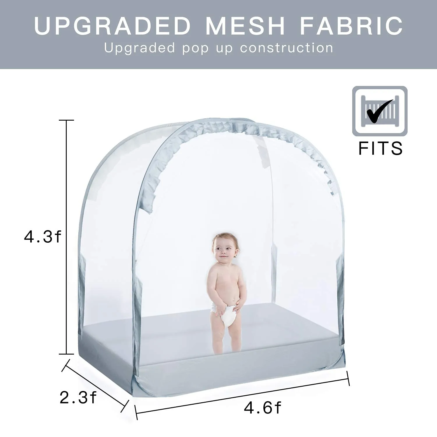 Crib Tent Crib Net to Keep Baby in, Pop Up Crib Tent Canopy Keep Baby from Climbing Out (55.2" L x 27.6" W x 51.6" H)