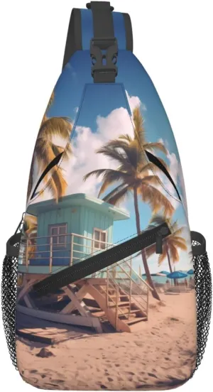 Cross Chest Bag Diagonally - Quality, Durable, and Spacious Shoulder Bag for Men and Women Miami Beach, Florida Prints