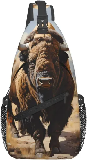 Cross Chest Bag Diagonally - Quality, Durable, and Spacious Shoulder Bag for Men and Women North American bison herd Pattern