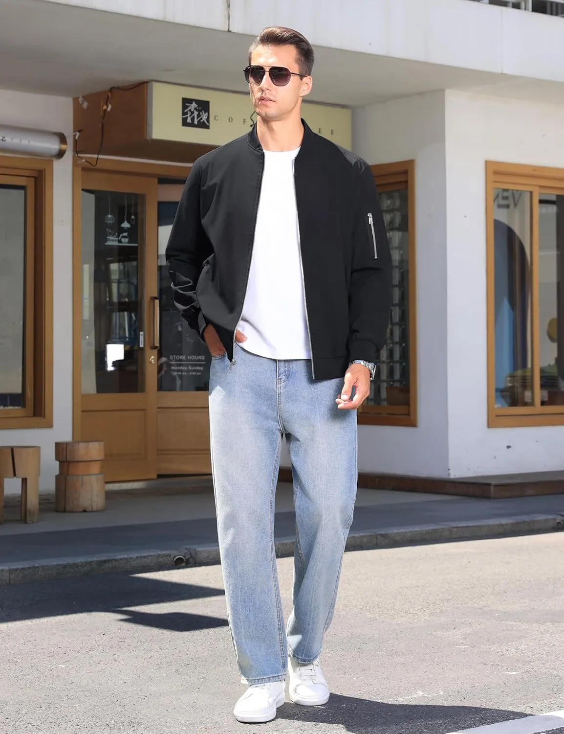 CRYSULLY Men's Bomber Jacket Lightweight Spring Fall Casual Windbreaker Full Zip Outwear Coat