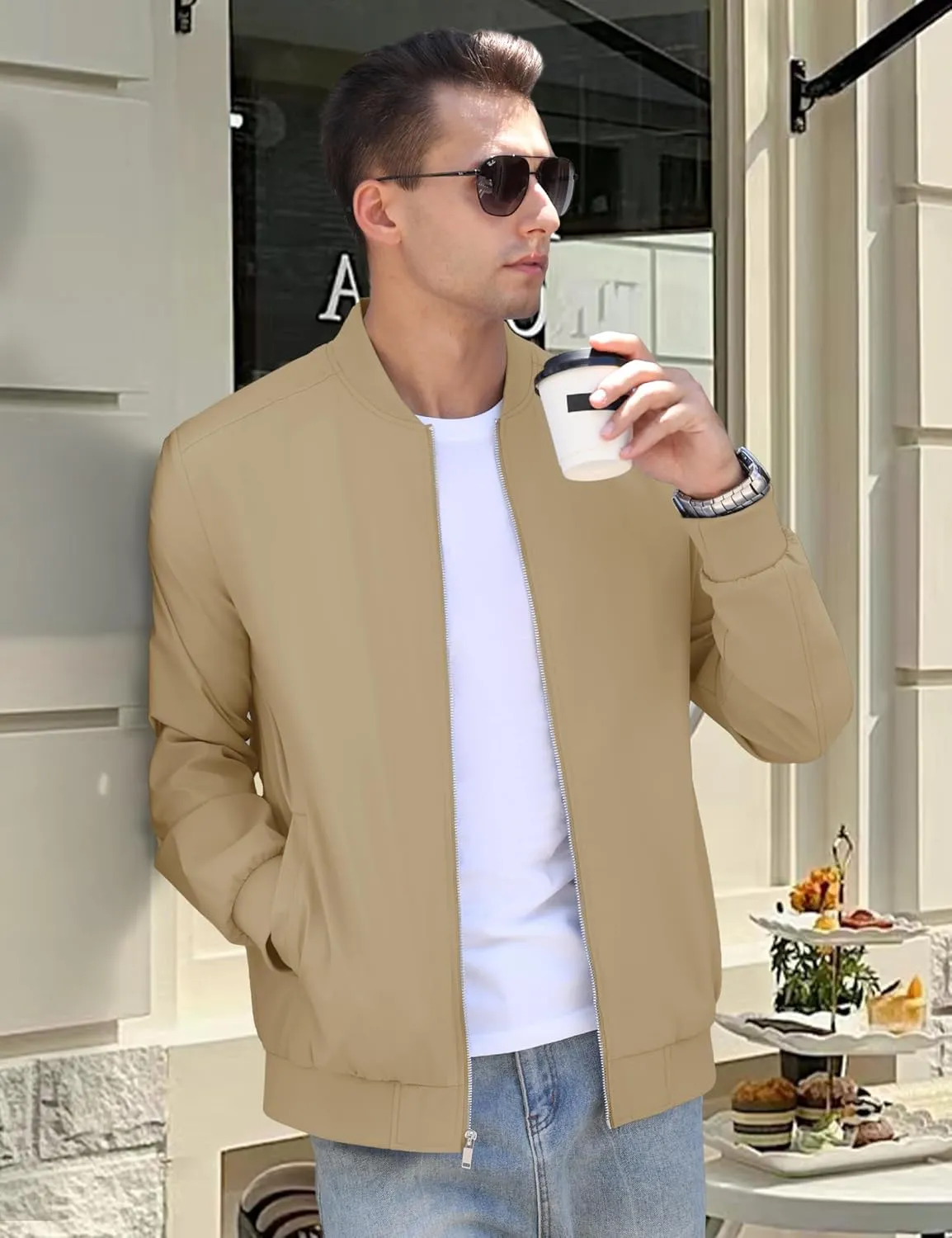CRYSULLY Men's Bomber Jacket Lightweight Spring Fall Casual Windbreaker Full Zip Outwear Coat