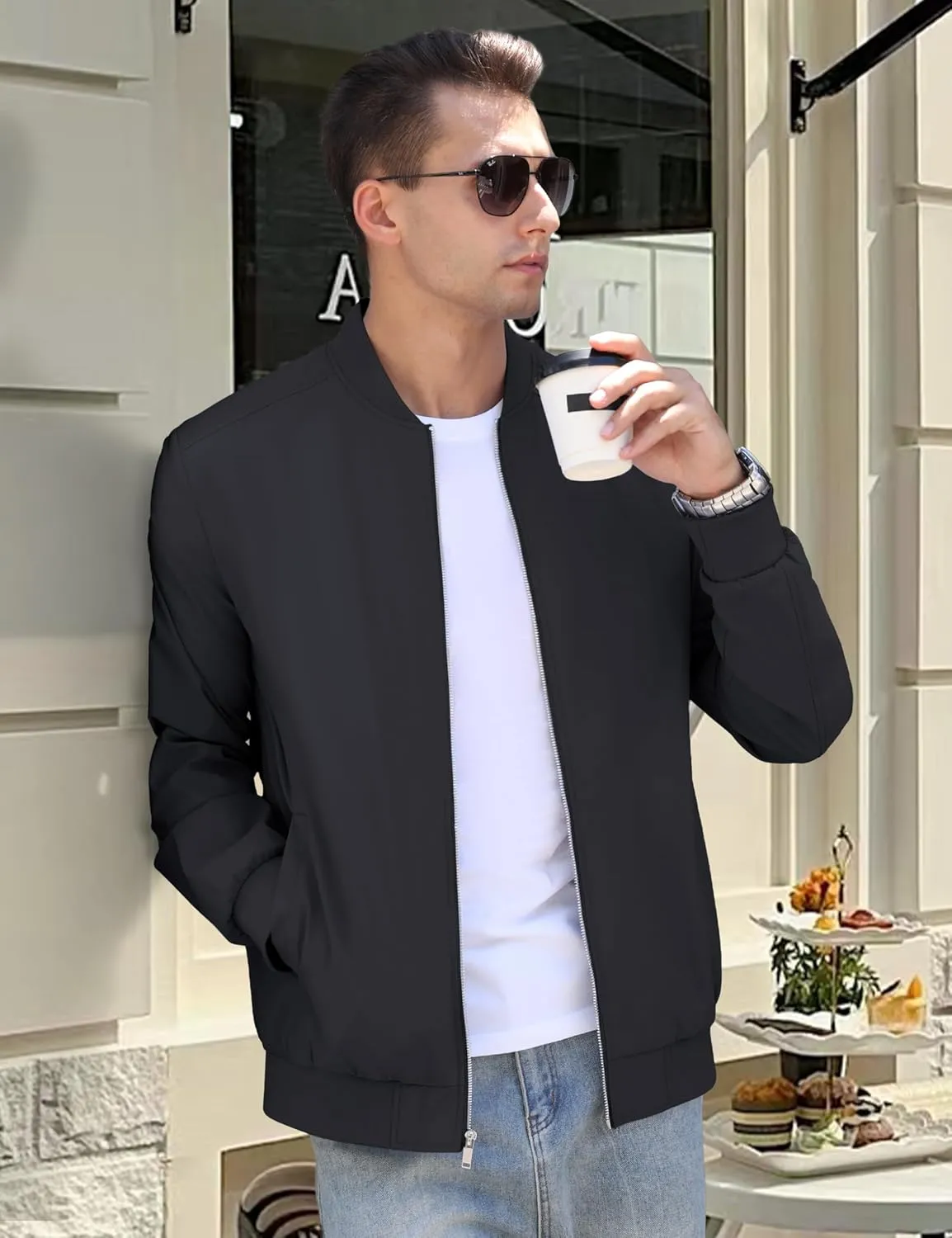CRYSULLY Men's Bomber Jacket Lightweight Spring Fall Casual Windbreaker Full Zip Outwear Coat